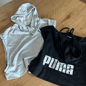 Puma Black and Gray Hooded Cut Off workout  Tops size M and L